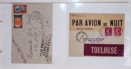 Lot varié de 64 premiers vols et lettres par avion de France et étranger dont carte postale de nouvel an Air France Chili France (dec 1933)