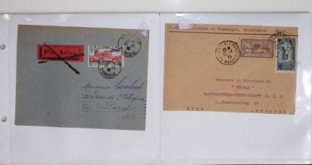 Lot varié de 64 premiers vols et lettres par avion de France et étranger dont carte postale de nouvel an Air France Chili France (dec 1933)