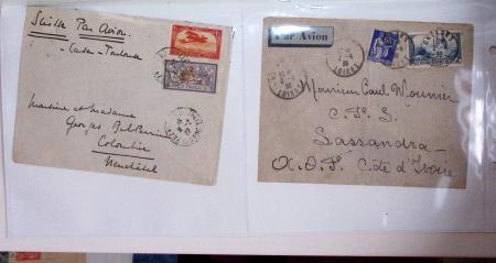 Lot varié de 64 premiers vols et lettres par avion de France et étranger dont carte postale de nouvel an Air France Chili France (dec 1933)