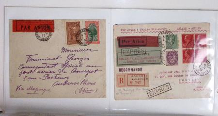 Lot varié de 64 premiers vols et lettres par avion de France et étranger dont carte postale de nouvel an Air France Chili France (dec 1933)