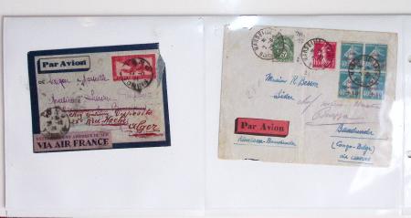 Lot varié de 64 premiers vols et lettres par avion de France et étranger dont carte postale de nouvel an Air France Chili France (dec 1933)