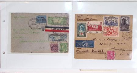 Lot varié de 64 premiers vols et lettres par avion de France et étranger dont carte postale de nouvel an Air France Chili France (dec 1933)