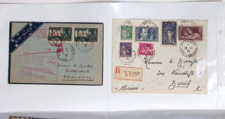 Lot varié de 64 premiers vols et lettres par avion de France et étranger dont carte postale de nouvel an Air France Chili France (dec 1933)