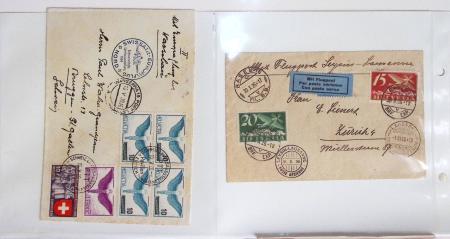 Lot varié de 64 premiers vols et lettres par avion de France et étranger dont carte postale de nouvel an Air France Chili France (dec 1933)
