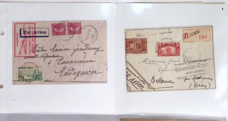 Lot varié de 64 premiers vols et lettres par avion de France et étranger dont carte postale de nouvel an Air France Chili France (dec 1933)