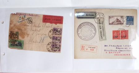 Lot varié de 64 premiers vols et lettres par avion de France et étranger dont carte postale de nouvel an Air France Chili France (dec 1933)