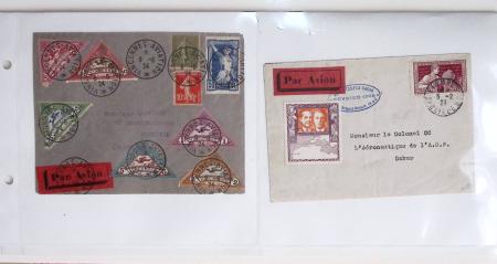 Lot varié de 64 premiers vols et lettres par avion de France et étranger dont carte postale de nouvel an Air France Chili France (dec 1933)