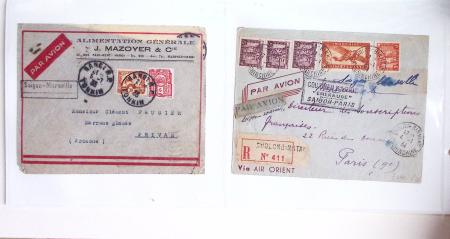 Lot varié de 64 premiers vols et lettres par avion de France et étranger dont carte postale de nouvel an Air France Chili France (dec 1933)
