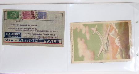 Lot varié de 64 premiers vols et lettres par avion de France et étranger dont carte postale de nouvel an Air France Chili France (dec 1933)