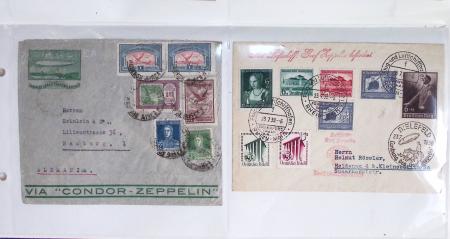 Lot varié de 64 premiers vols et lettres par avion de France et étranger dont carte postale de nouvel an Air France Chili France (dec 1933)
