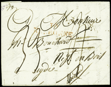 Lettre de Narbonne pour Agde avec au verso MP "Deb Castres - 77" (1821), ind 18. TB