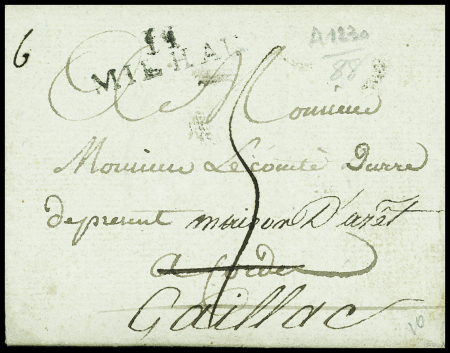 Lettre de Millau pour Cordes réexpédiée à Gaillac avec au verso marque manuscrite "Déboursé de Cordes" (1821), ind 19. TB