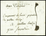 Lettre de Toulouse pour Gaillac (1793) avec au verso marque manuscrite "DEBce de Gaillac BP Gaillac Toulza", ind 19. TB