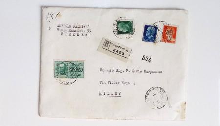 64 plis majorité par avion de divers pays, Italie bien représentée dont Italie n°77 OBL cachet violet