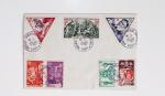 64 plis majorité par avion de divers pays, Italie bien représentée dont Italie n°77 OBL cachet violet