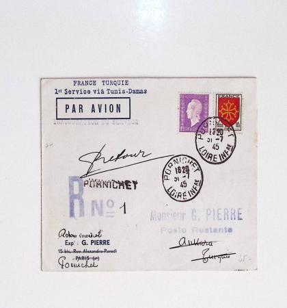64 plis majorité par avion de divers pays, Italie bien représentée dont Italie n°77 OBL cachet violet