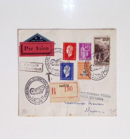 64 plis majorité par avion de divers pays, Italie bien représentée dont Italie n°77 OBL cachet violet