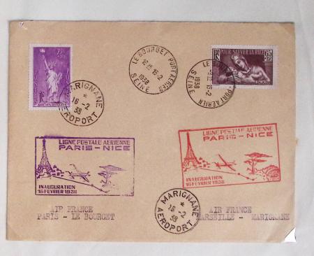 51 premiers vols de France dans un album souple bleu ancien 1935 - 1940 dont 4 Daguins "100ème traversée aérienne de l'Atlantique Sud" (1936)