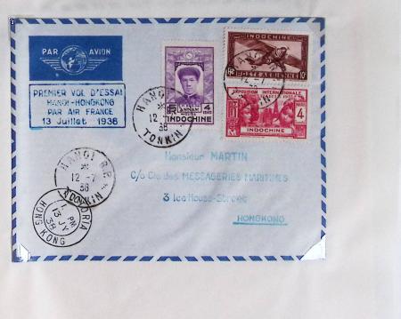 Collection de 66 premiers vols dont 1ères liaisons Aéromaritime 1937 (Afrique) - Indochine dont 5 premiers vols Hanoï - Hong Kong 1938