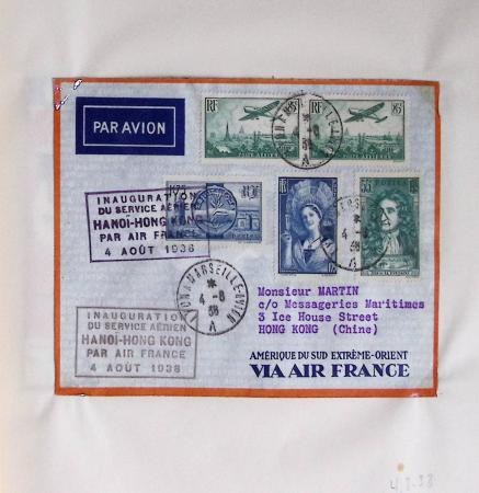 Collection de 66 premiers vols dont 1ères liaisons Aéromaritime 1937 (Afrique) - Indochine dont 5 premiers vols Hanoï - Hong Kong 1938