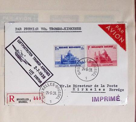 Belgique. 43 premiers vols 1938 - 1939 dont 2 Zeppelins vers l'Allemagne, dans un album souple brun ancien