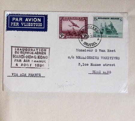 Belgique. 43 premiers vols 1938 - 1939 dont 2 Zeppelins vers l'Allemagne, dans un album souple brun ancien