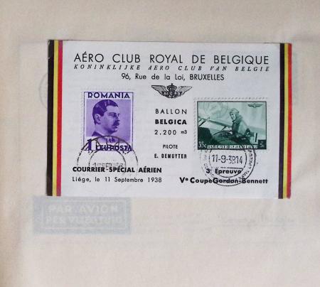 Belgique. 43 premiers vols 1938 - 1939 dont 2 Zeppelins vers l'Allemagne, dans un album souple brun ancien