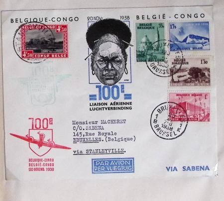 Belgique. 43 premiers vols 1938 - 1939 dont 2 Zeppelins vers l'Allemagne, dans un album souple brun ancien