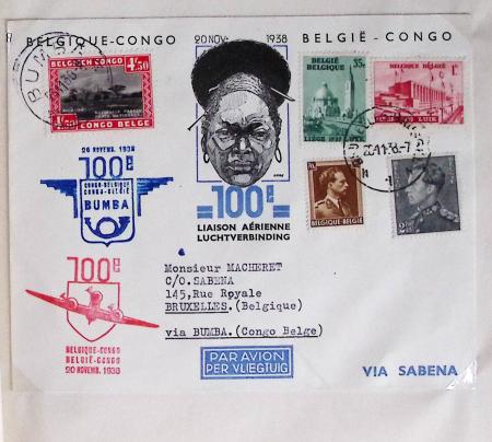 Belgique. 43 premiers vols 1938 - 1939 dont 2 Zeppelins vers l'Allemagne, dans un album souple brun ancien