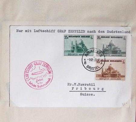 Belgique. 43 premiers vols 1938 - 1939 dont 2 Zeppelins vers l'Allemagne, dans un album souple brun ancien