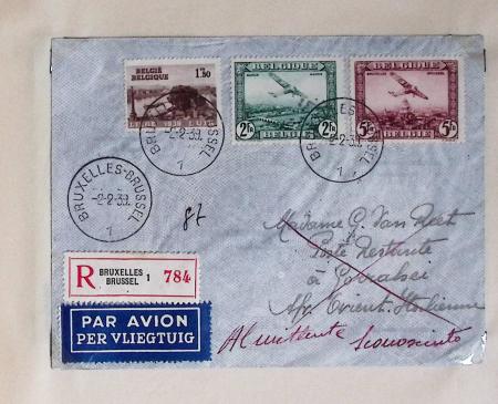 Belgique. 43 premiers vols 1938 - 1939 dont 2 Zeppelins vers l'Allemagne, dans un album souple brun ancien