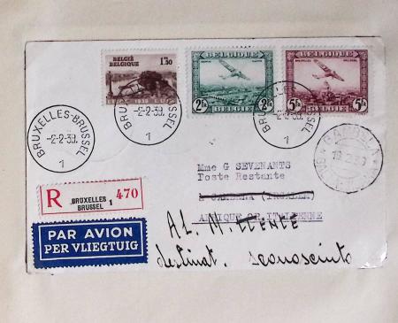 Belgique. 43 premiers vols 1938 - 1939 dont 2 Zeppelins vers l'Allemagne, dans un album souple brun ancien