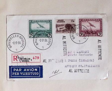 Belgique. 43 premiers vols 1938 - 1939 dont 2 Zeppelins vers l'Allemagne, dans un album souple brun ancien