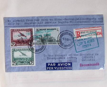 Belgique. 43 premiers vols 1938 - 1939 dont 2 Zeppelins vers l'Allemagne, dans un album souple brun ancien