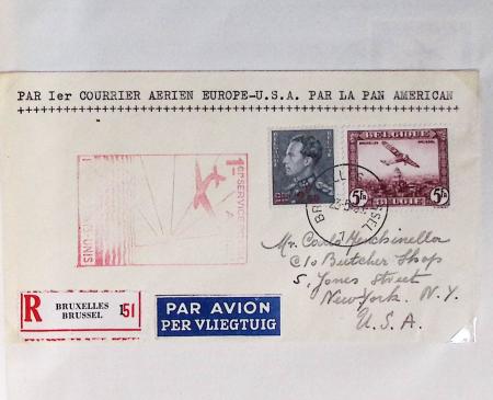 Belgique. 43 premiers vols 1938 - 1939 dont 2 Zeppelins vers l'Allemagne, dans un album souple brun ancien