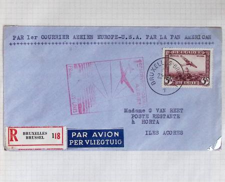 Belgique. 43 premiers vols 1938 - 1939 dont 2 Zeppelins vers l'Allemagne, dans un album souple brun ancien