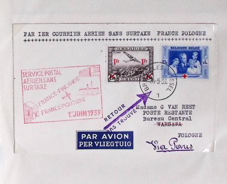 Belgique. 43 premiers vols 1938 - 1939 dont 2 Zeppelins vers l'Allemagne, dans un album souple brun ancien