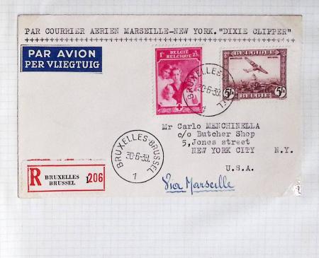 Belgique. 43 premiers vols 1938 - 1939 dont 2 Zeppelins vers l'Allemagne, dans un album souple brun ancien
