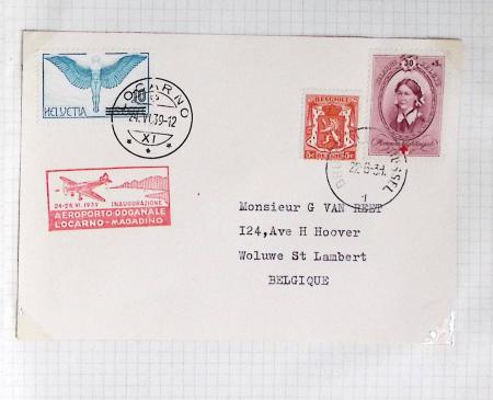 Belgique. 43 premiers vols 1938 - 1939 dont 2 Zeppelins vers l'Allemagne, dans un album souple brun ancien