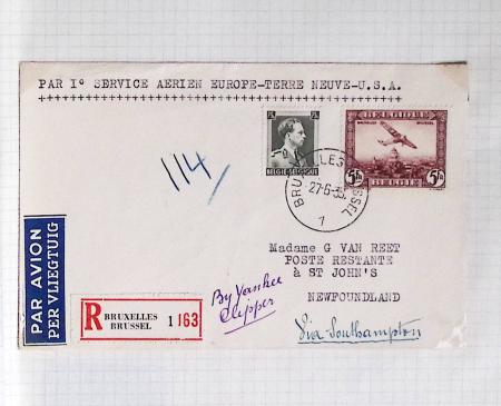 Belgique. 43 premiers vols 1938 - 1939 dont 2 Zeppelins vers l'Allemagne, dans un album souple brun ancien