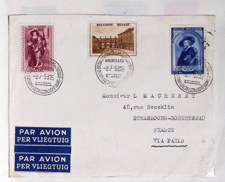 Belgique. 43 premiers vols 1938 - 1939 dont 2 Zeppelins vers l'Allemagne, dans un album souple brun ancien