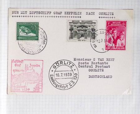 Belgique. 43 premiers vols 1938 - 1939 dont 2 Zeppelins vers l'Allemagne, dans un album souple brun ancien