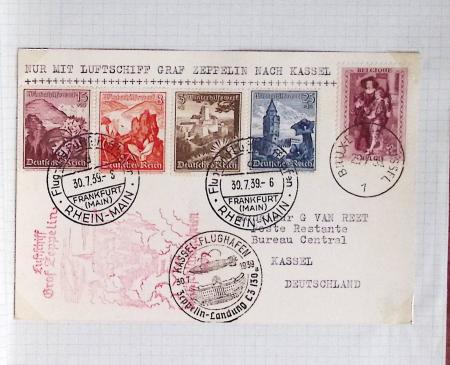 Belgique. 43 premiers vols 1938 - 1939 dont 2 Zeppelins vers l'Allemagne, dans un album souple brun ancien