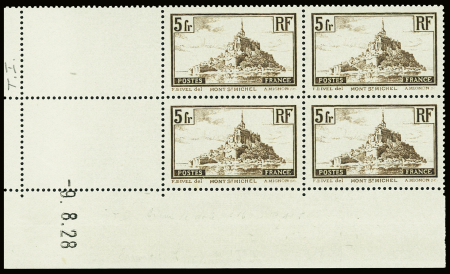 N°260a 5f Mont-Saint-Michel, Type I, en bloc de 4 coin-daté
