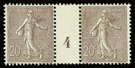 N°131 en paire millésime 4, neuve **/* (sur un timbre),