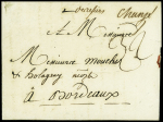 Lettre avec marques manuscrites "De Béziers" + "chargé" (15 nov 1791). TB