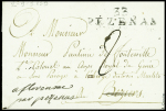 Lettre avec MP "33 Pezenas" pour Béziers réexpédiée à Florensac avec au verso MP "Deb 33 Béziers" + marque d'arrivée "2 septembre 1819". TB