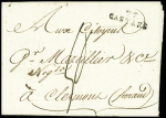 Lettre avec MP "77 Castres" pour Clermont Ferrand" avec au verso marque manuscrite "Deb de Clermont LHT" (Clermont l'Hérault) (1796 - ind 19). TB