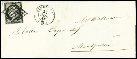 N°3 OBL grille + T15 Florensac (24 nov 49) sur lettre ind 19. TB