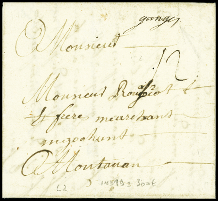 Petite marque manuscrite "Ganges" (1760 - ind 19). TB